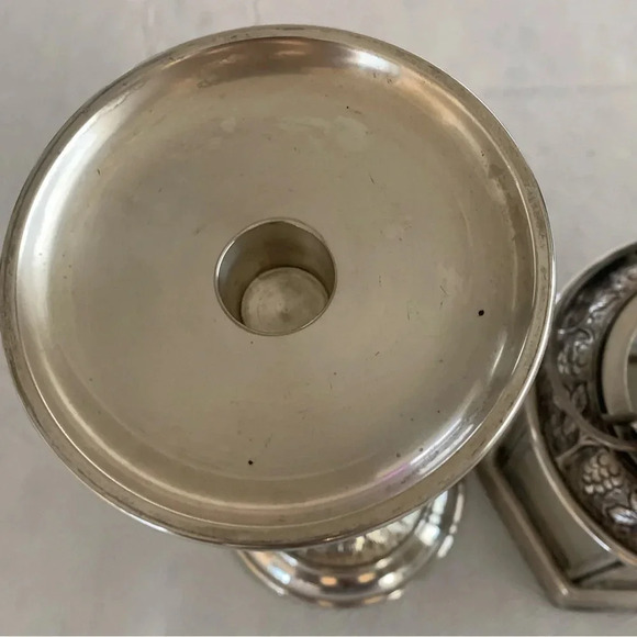 Pottery Barn Pewter Silver Candle Holders Pewter Glass Candle Cage Grape Vines - Picture 5 of 16